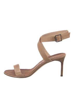 Manolo Blahnik Beige Leather Ankle-Strap Stiletto Sandal